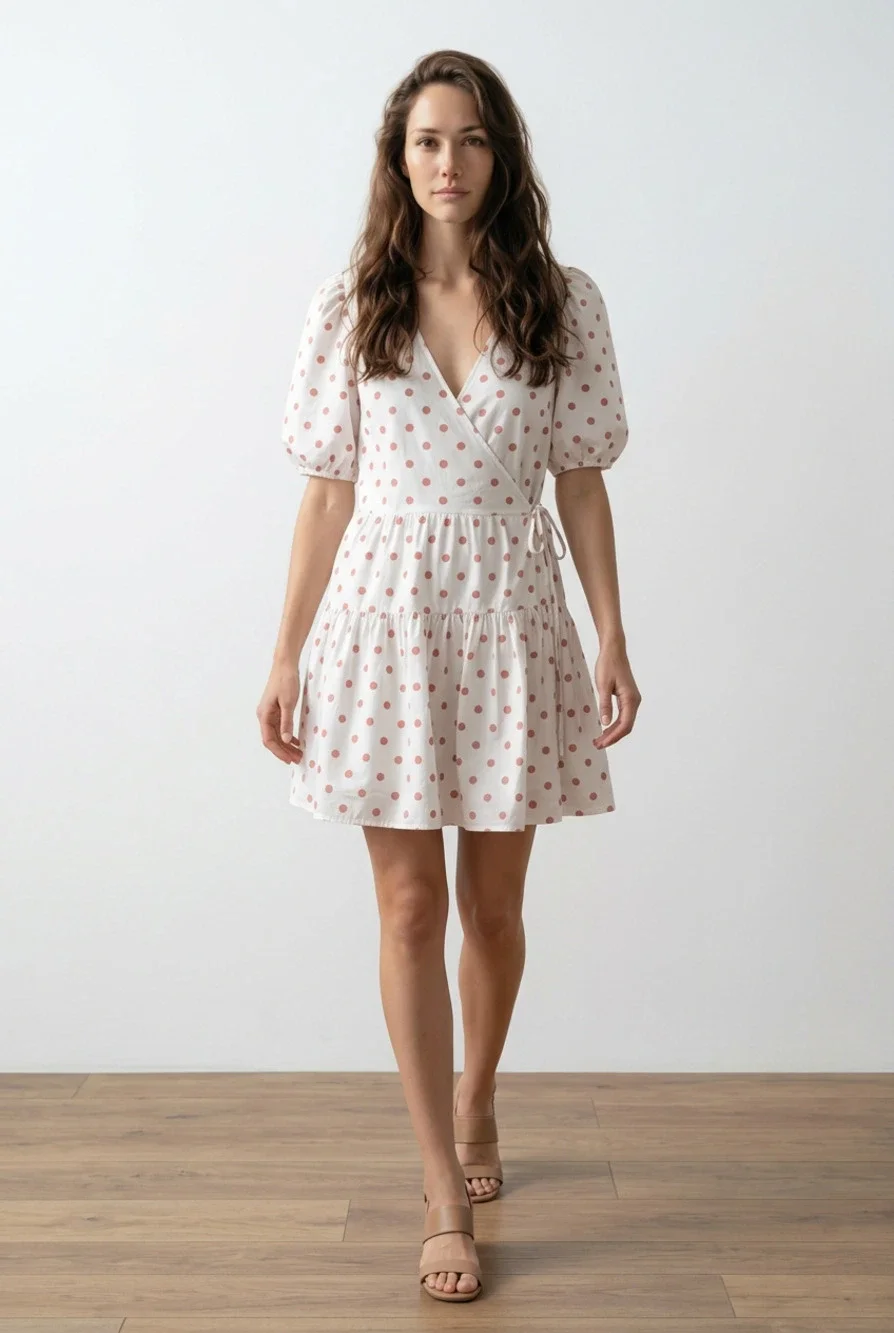 J. Crew Re-Imagined Cotton Poplin Puff Sleeve Wrap Mini Dress in White Rose Dot